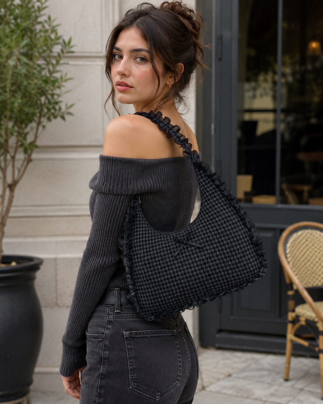 Ruffle Bow Shoulder Bag